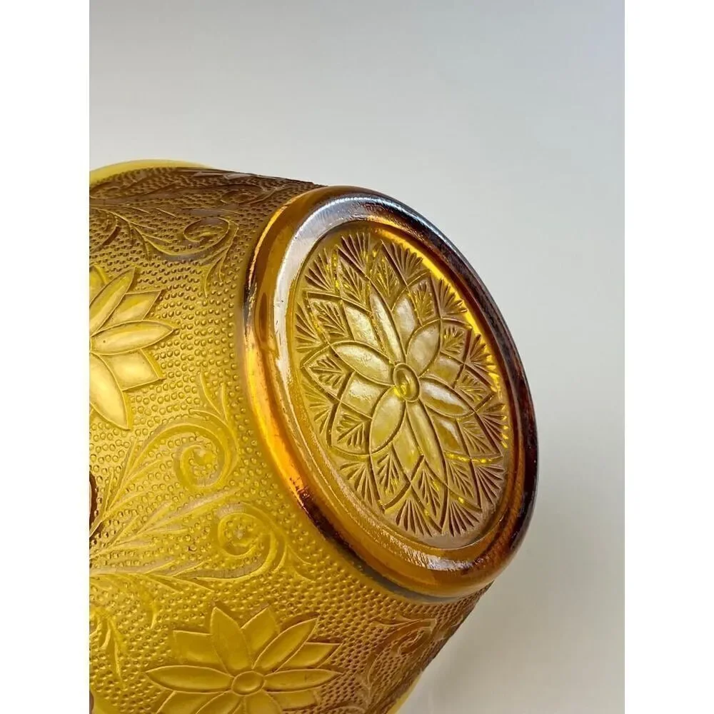 Vintage Amber Indiana Glass Depression Glass Round Serving Bowl Autumn CT0875